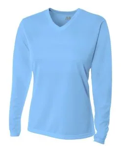 A4 Womens Long Sleeve V Neck Birds Eye Mesh Tee Volleyball Top