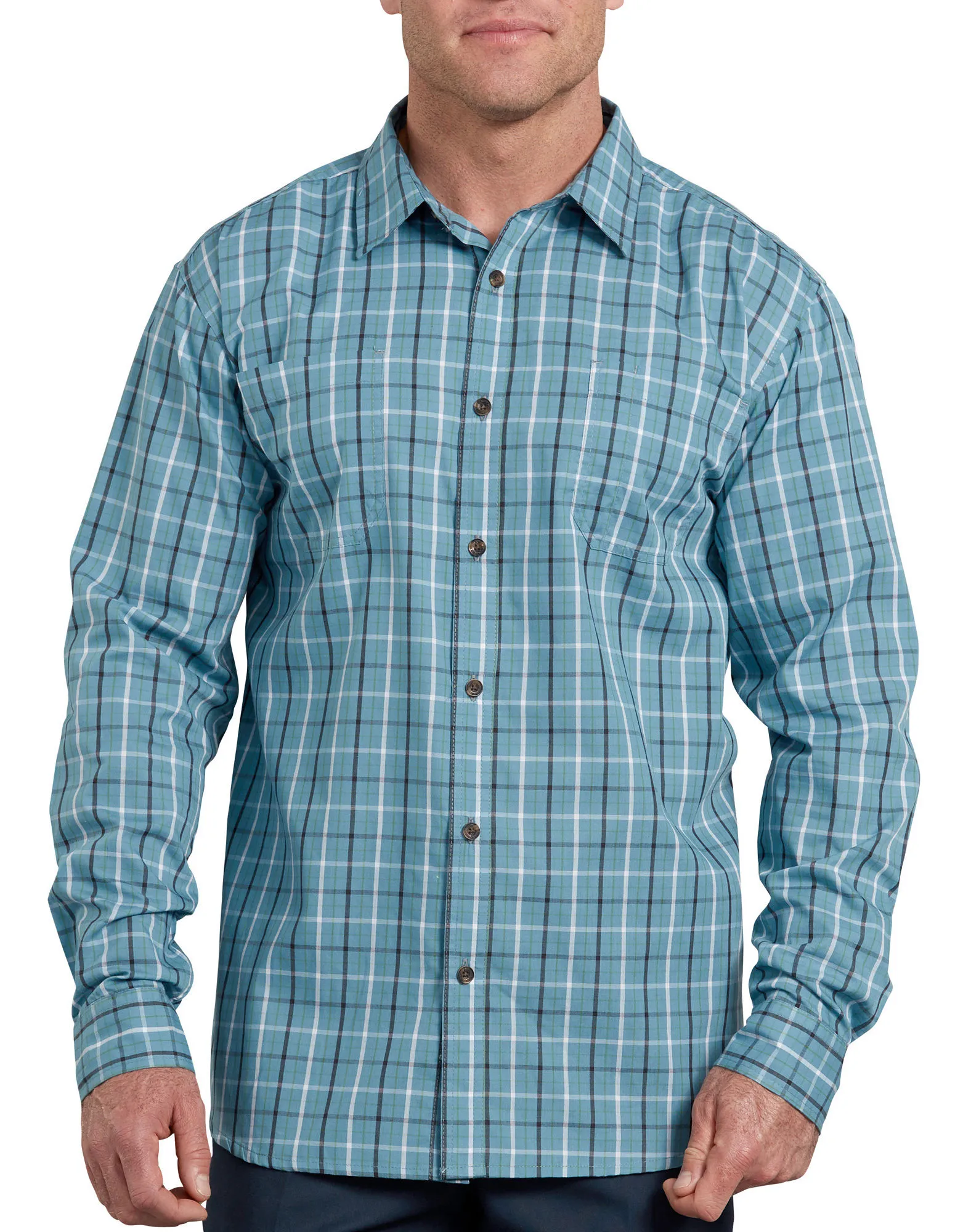 Dickies Mens Relaxed Fit Icon Long Sleeve Rinsed Plaid Shirt