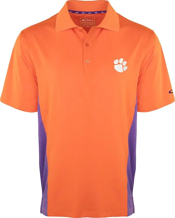 Drake Clemson Performance Stretch Polo With Mesh Sides